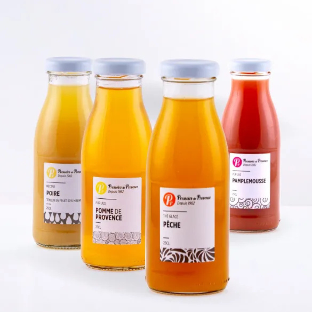 assortiment de jus du Pressoirs de Provence à Ollioules dans l'épicerie Au Cyrano